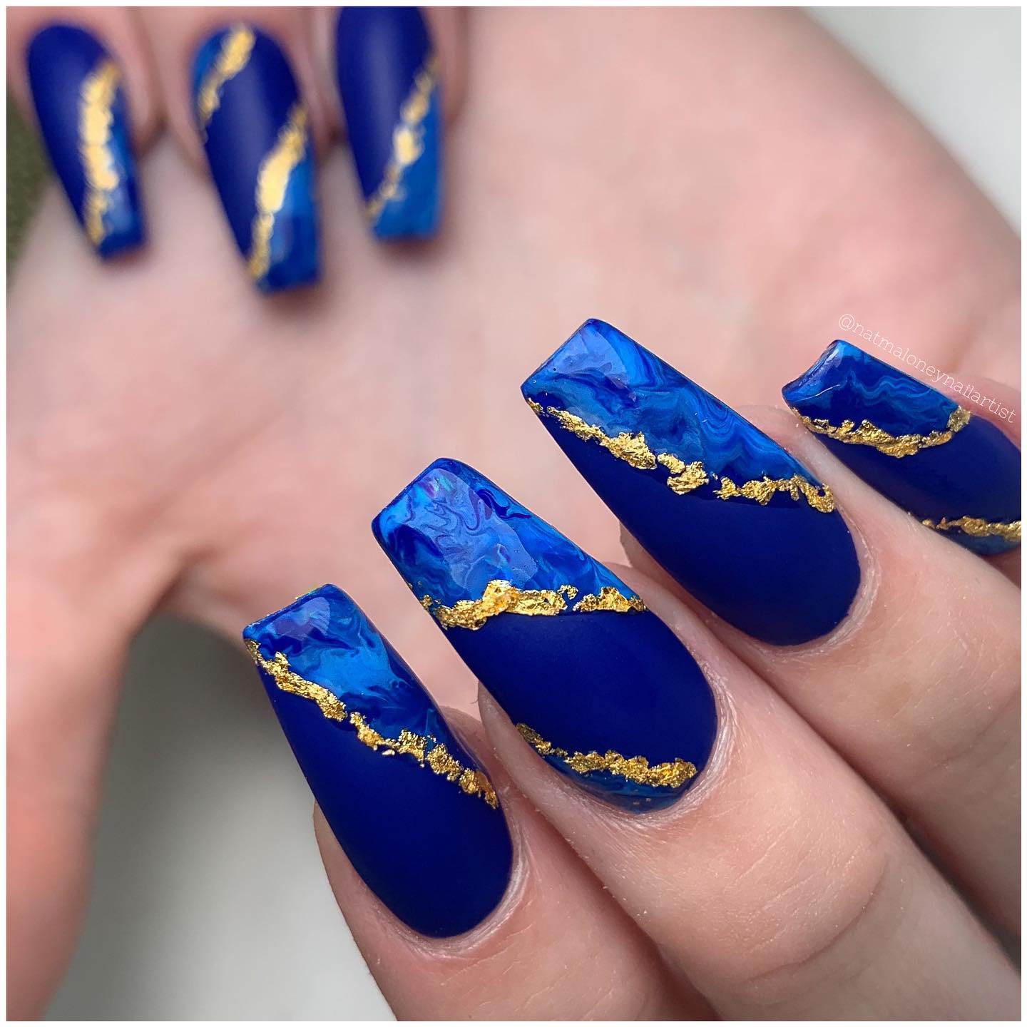 Navy Blue and Gold Nails