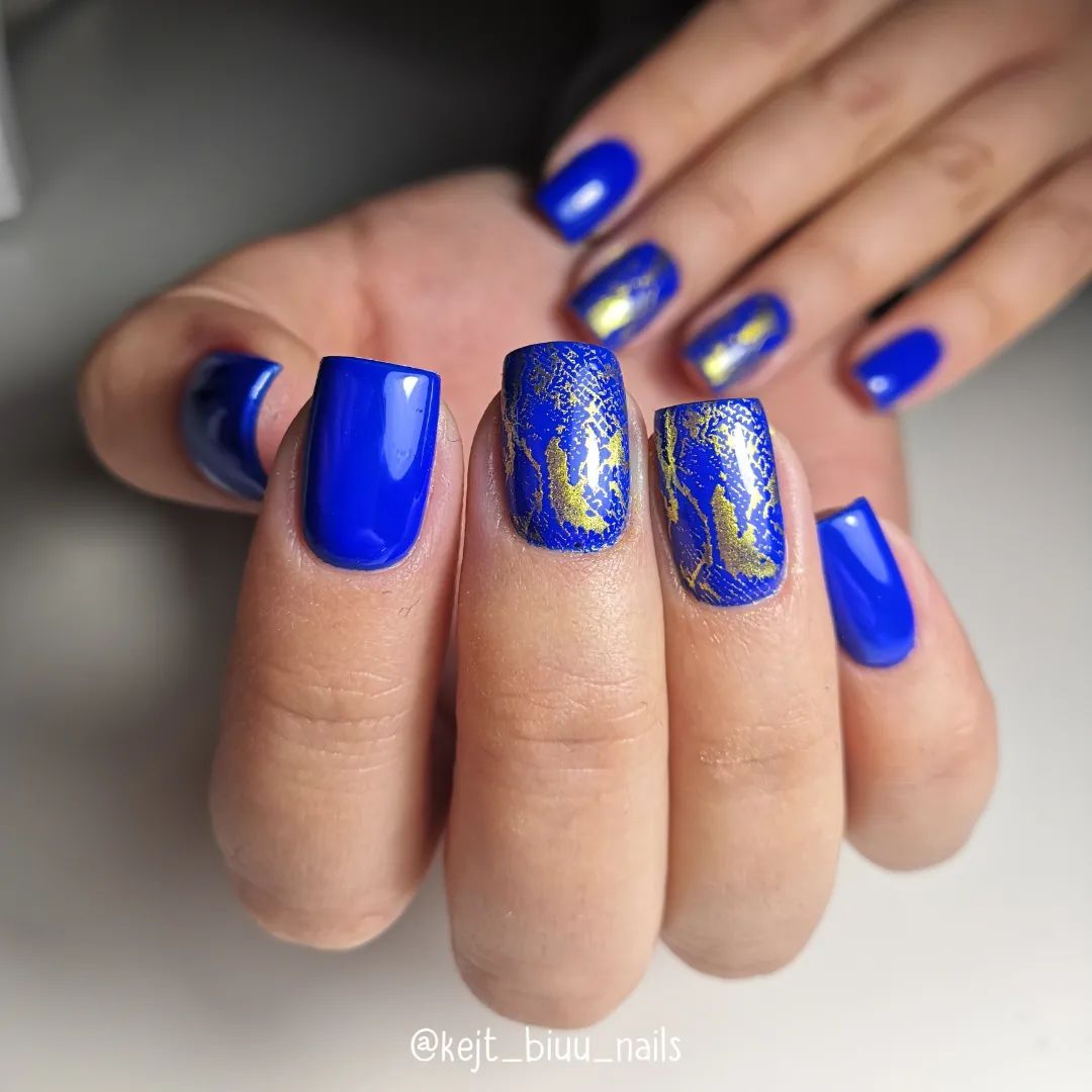 Navy Blue and Gold Nails