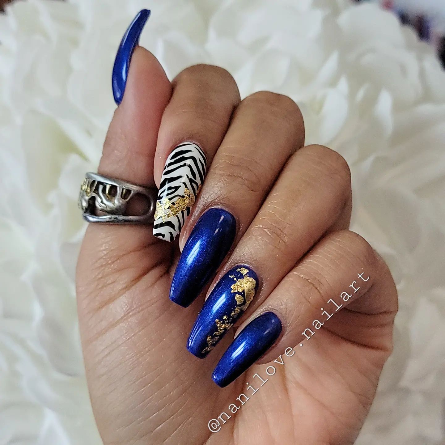 Navy Blue and Gold Nails