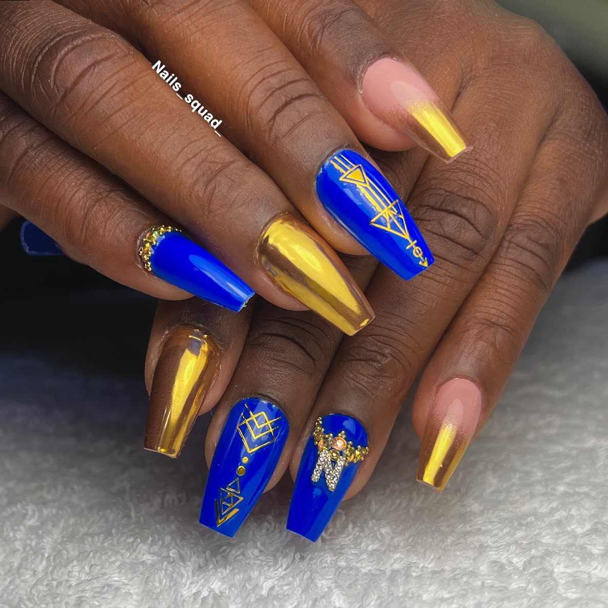 Navy Blue and Gold Nails