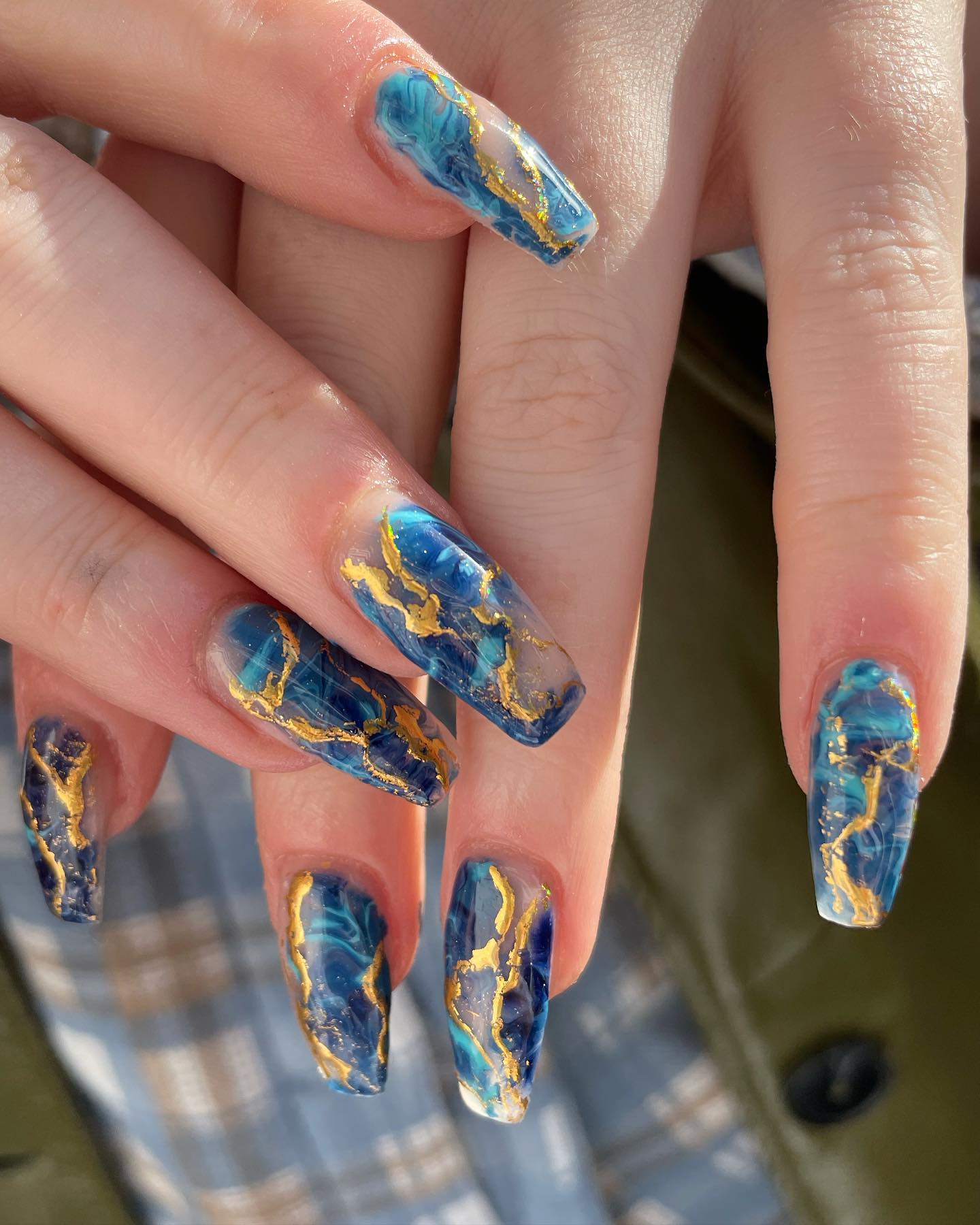 Navy Blue and Gold Nails