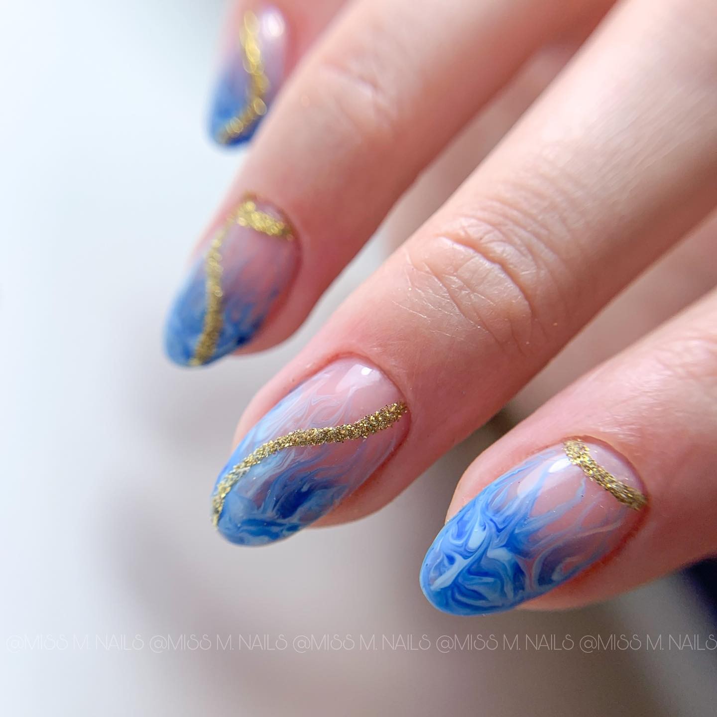 Navy Blue and Gold Nails