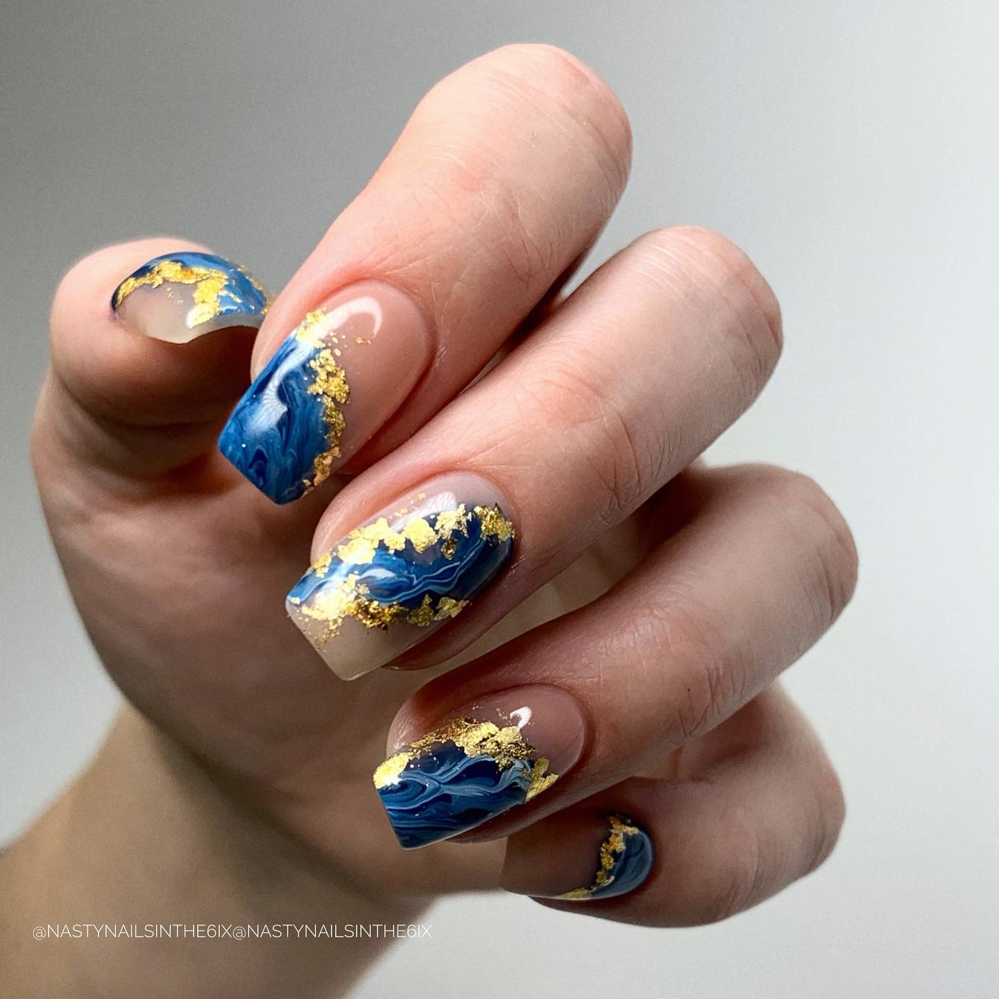 Navy Blue and Gold Nails