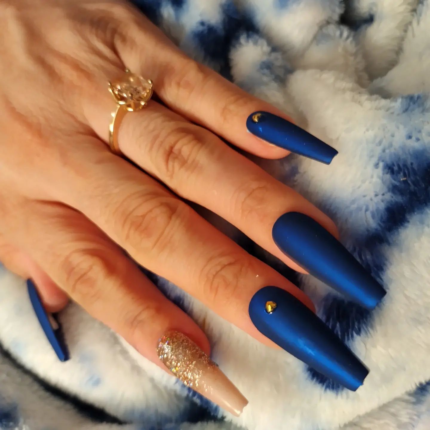 Navy Blue and Gold Nails