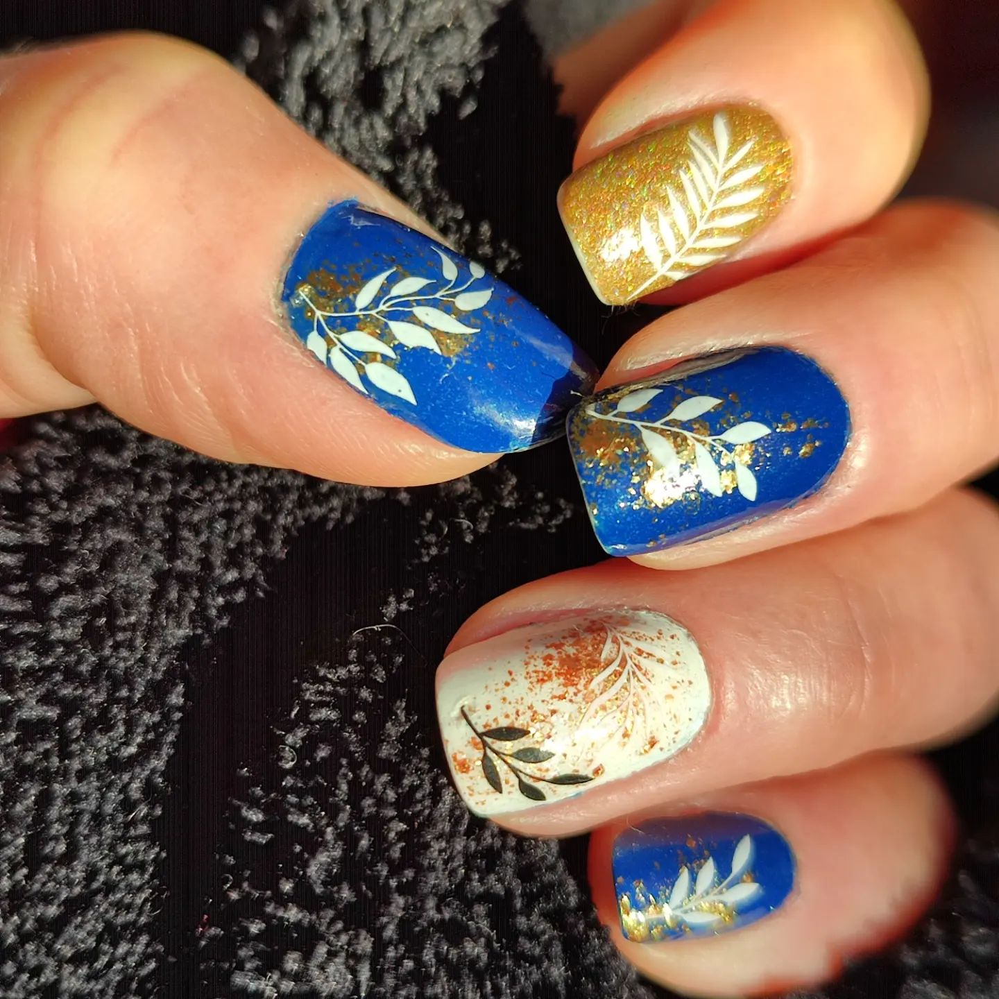 Navy Blue and Gold Nails