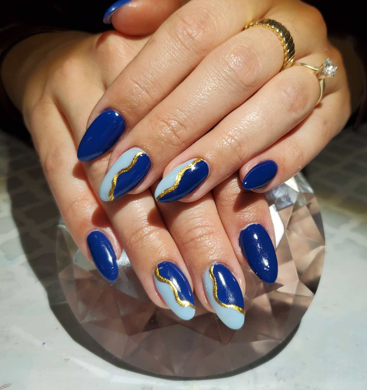 Navy Blue and Gold Nails