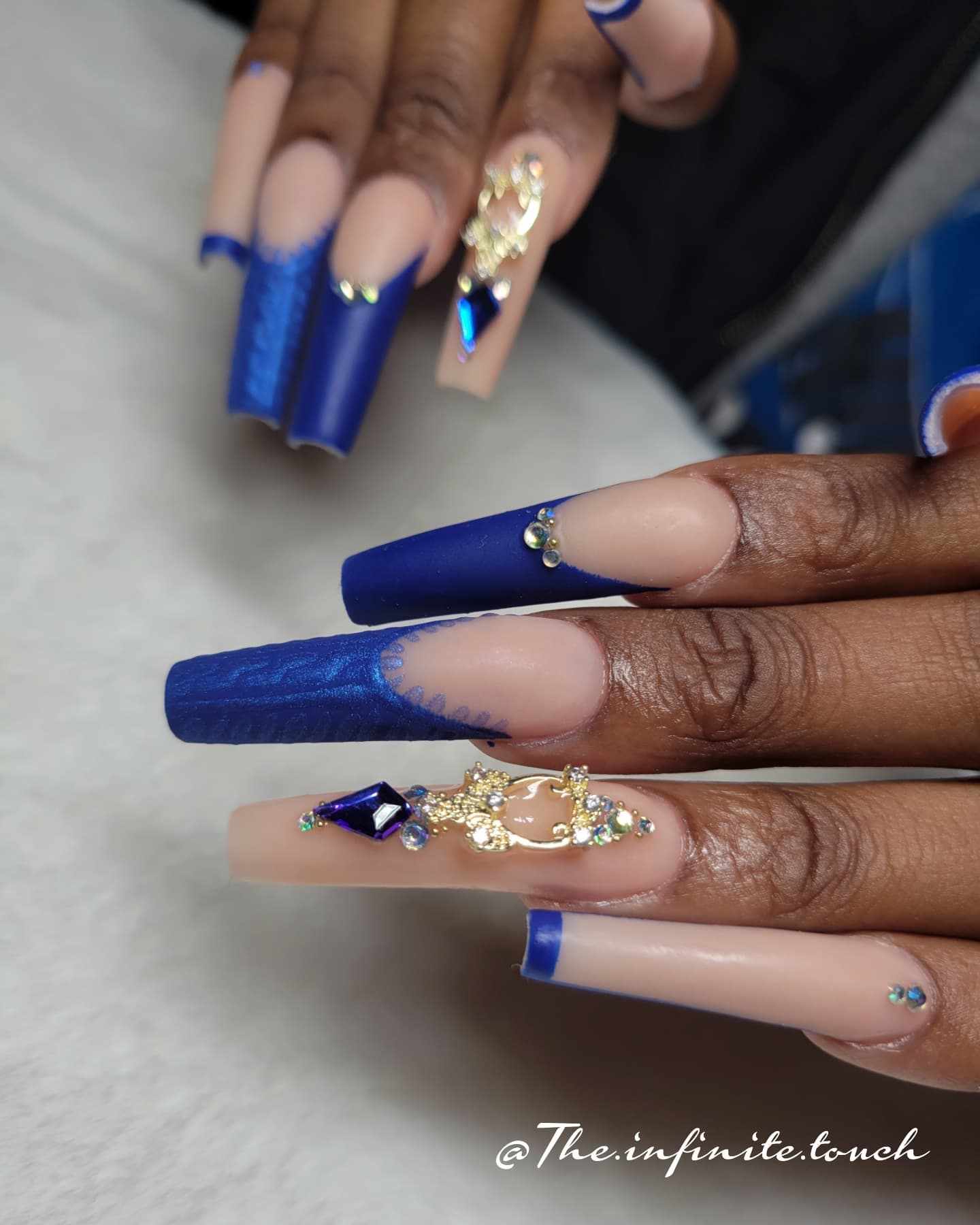 Navy Blue and Gold Nails