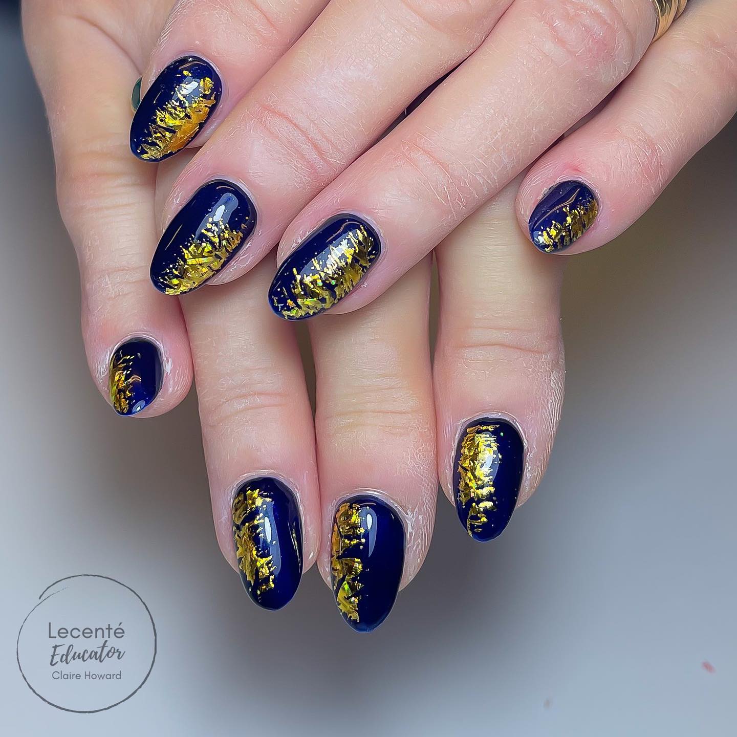 Navy Blue and Gold Nails