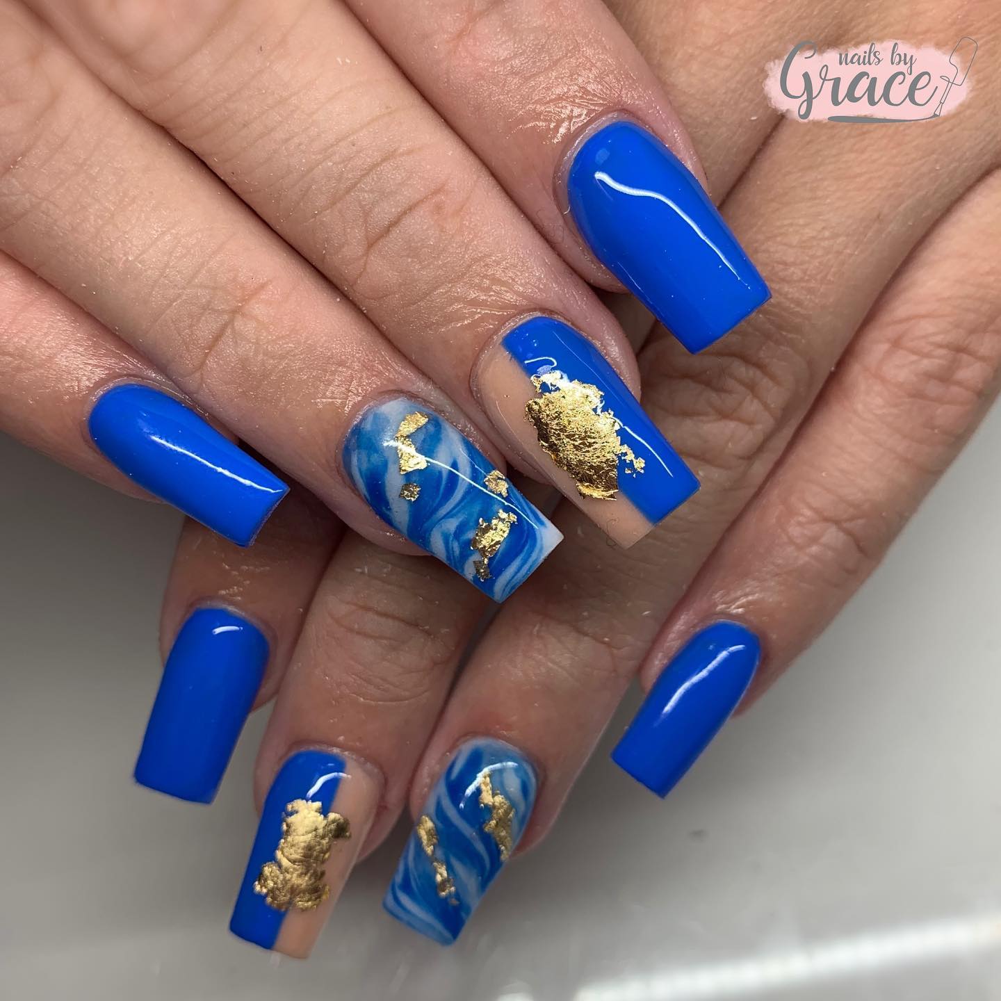 Navy Blue and Gold Nails