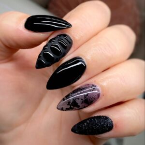 black almond nails with glitter
