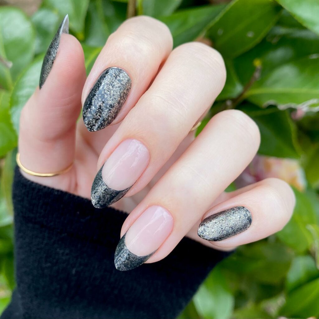 Black Glitter French Tip Nails