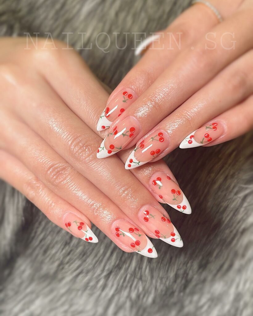 Cherry French Tip Nails