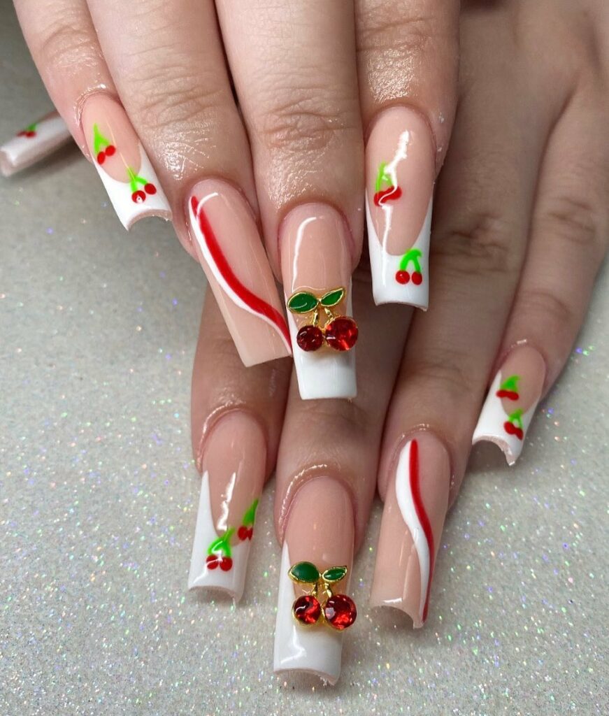 Cherry French Tip Nails