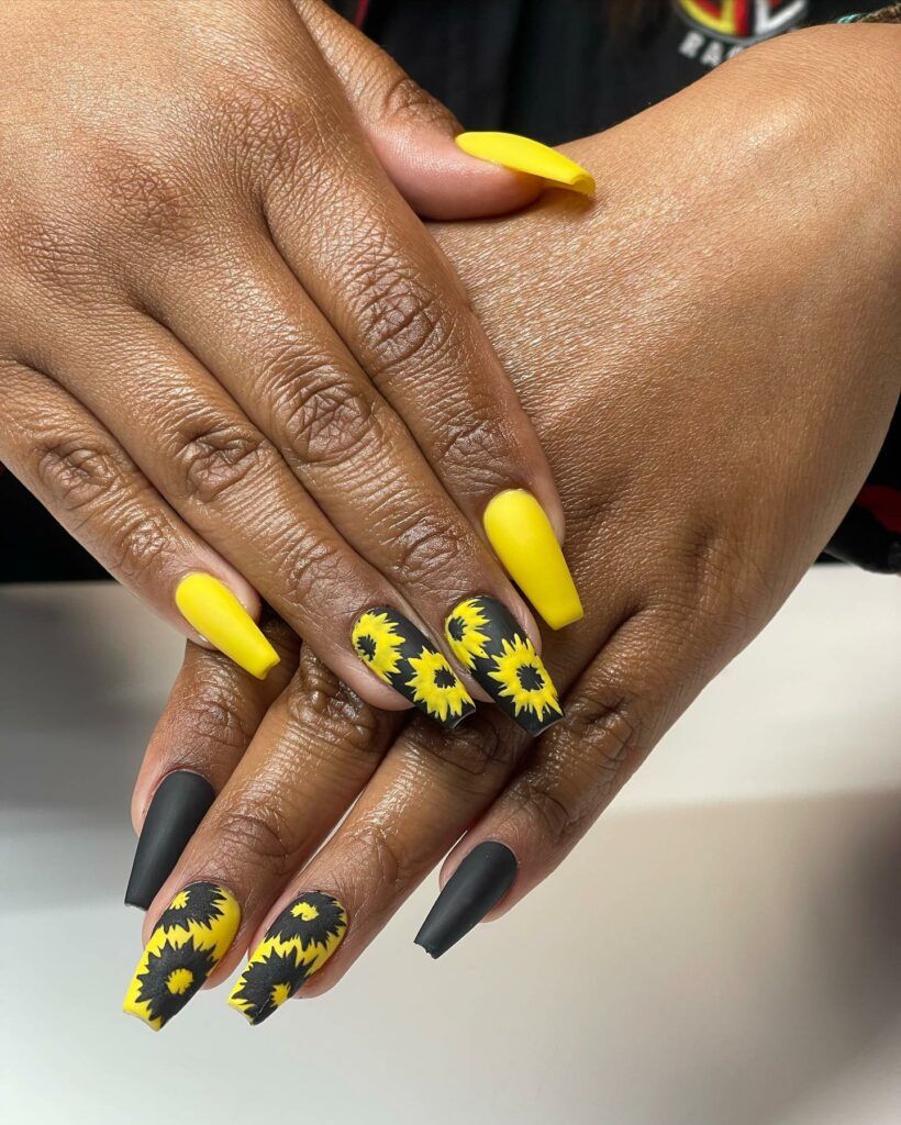 Coffin Sunflower Nails