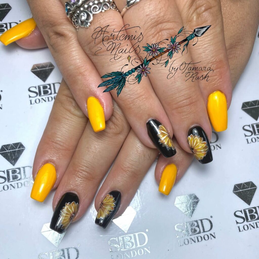 Coffin Sunflower Nails