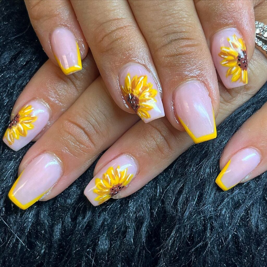 Coffin Sunflower Nails