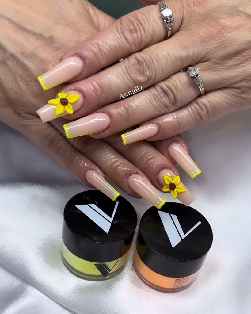 Coffin Sunflower Nails