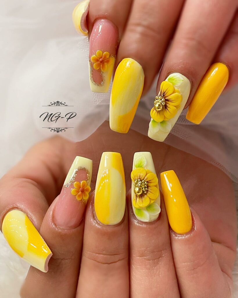 Coffin Sunflower Nails