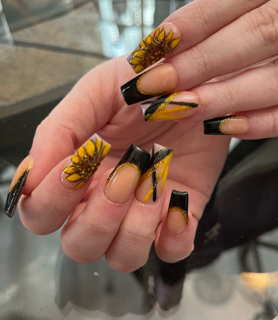 Coffin Sunflower Nails