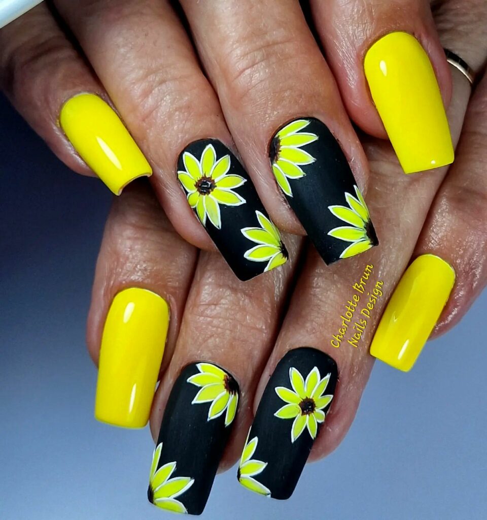 Coffin Sunflower Nails