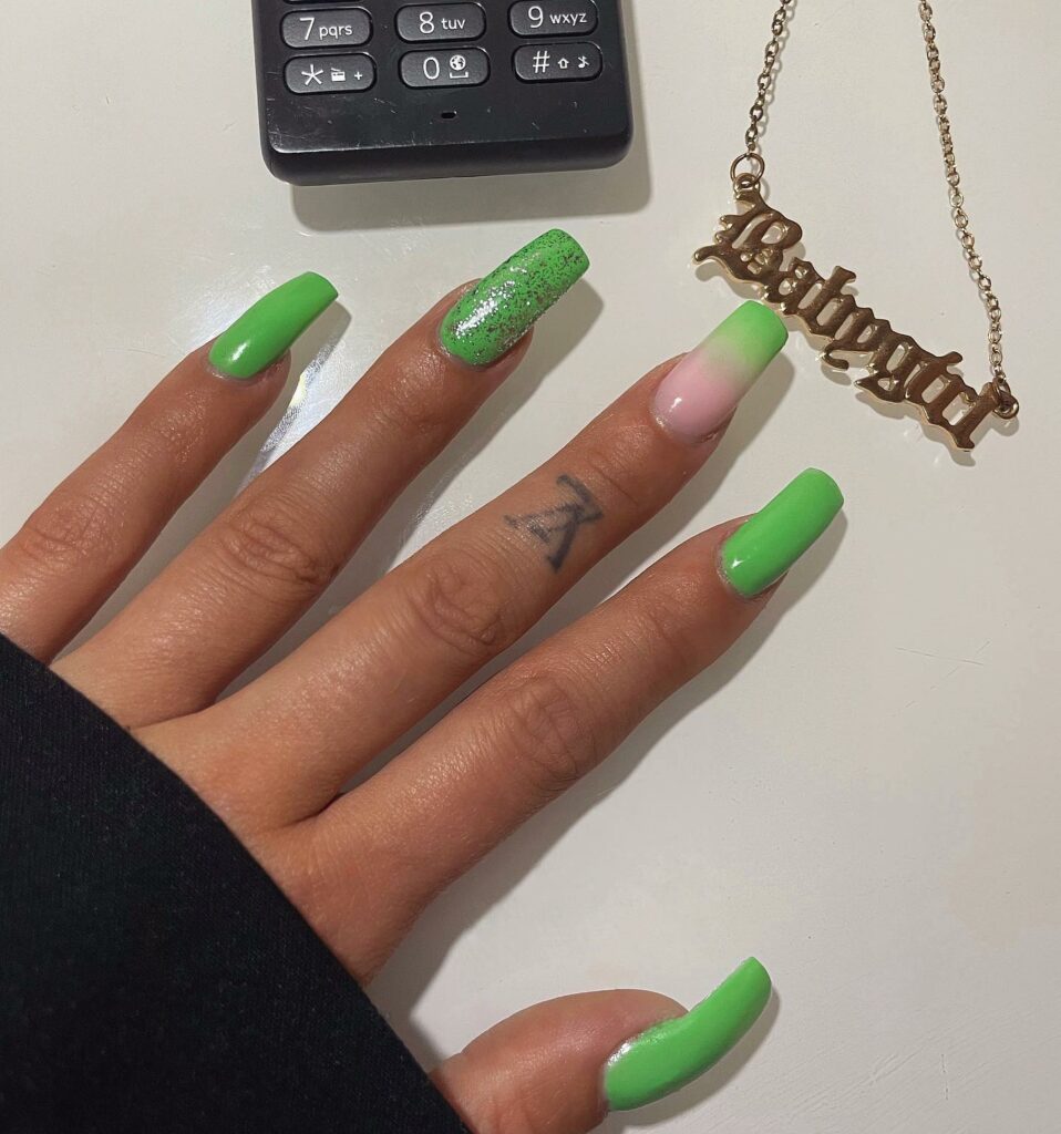 Green Glitter Nails