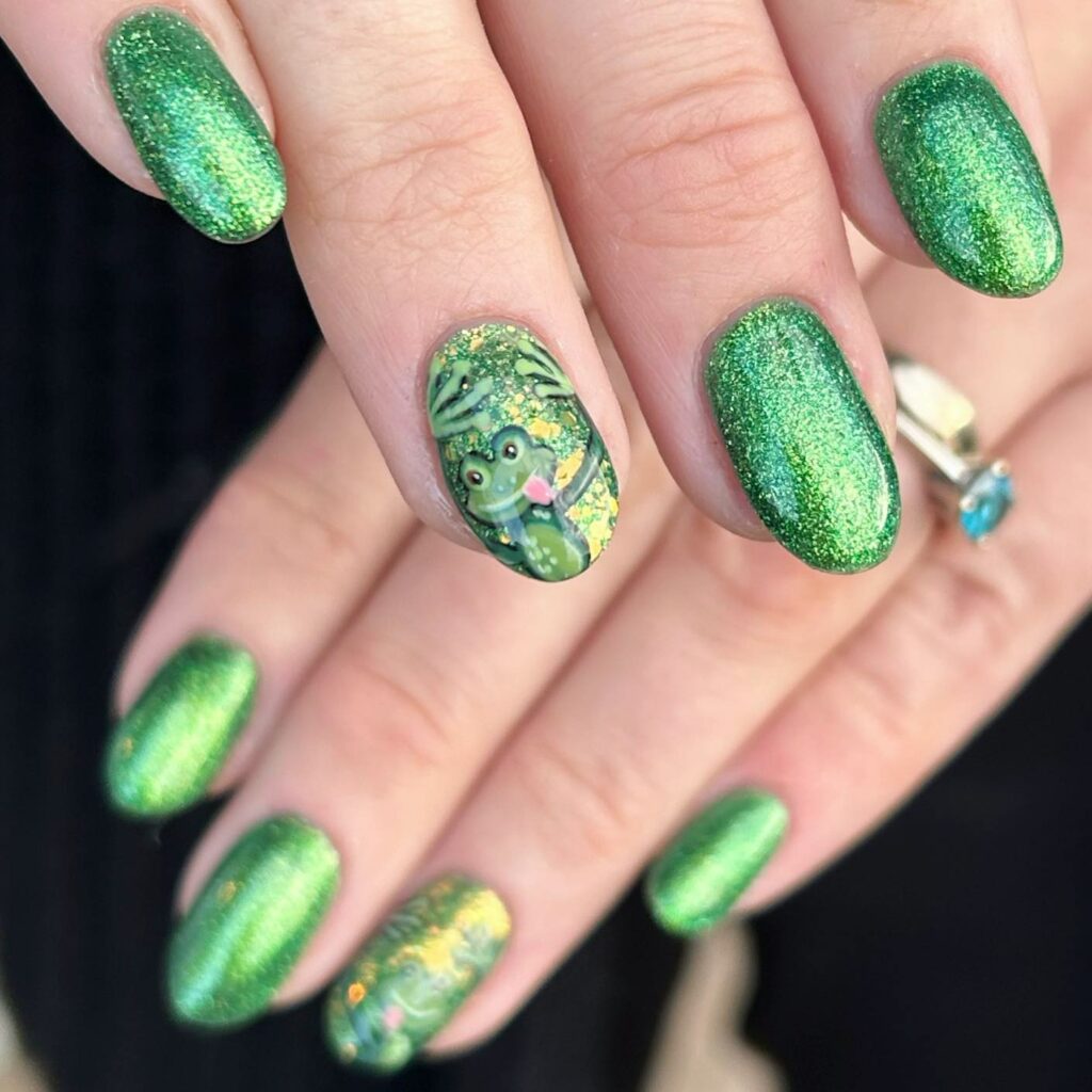 Green Glitter Nails