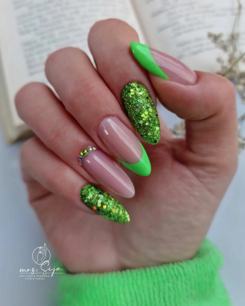 Green Glitter Nails