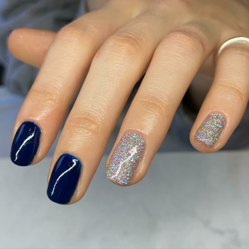 Navy Blue and Silver Nails by nailsbylaurahoskins