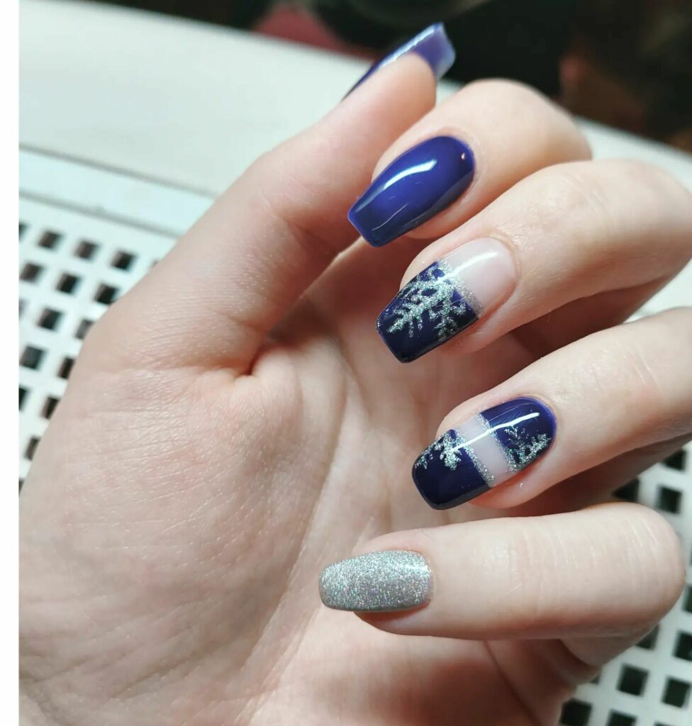 Navy Blue and Silver Nails