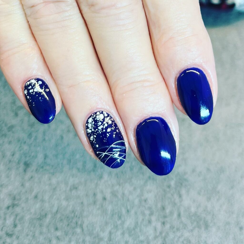 Navy Blue and Silver Nails