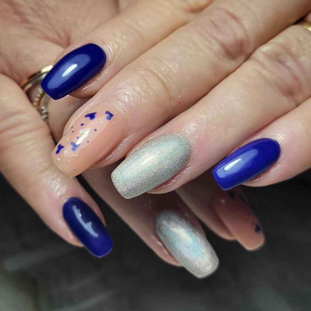 Navy Blue and Silver Nails