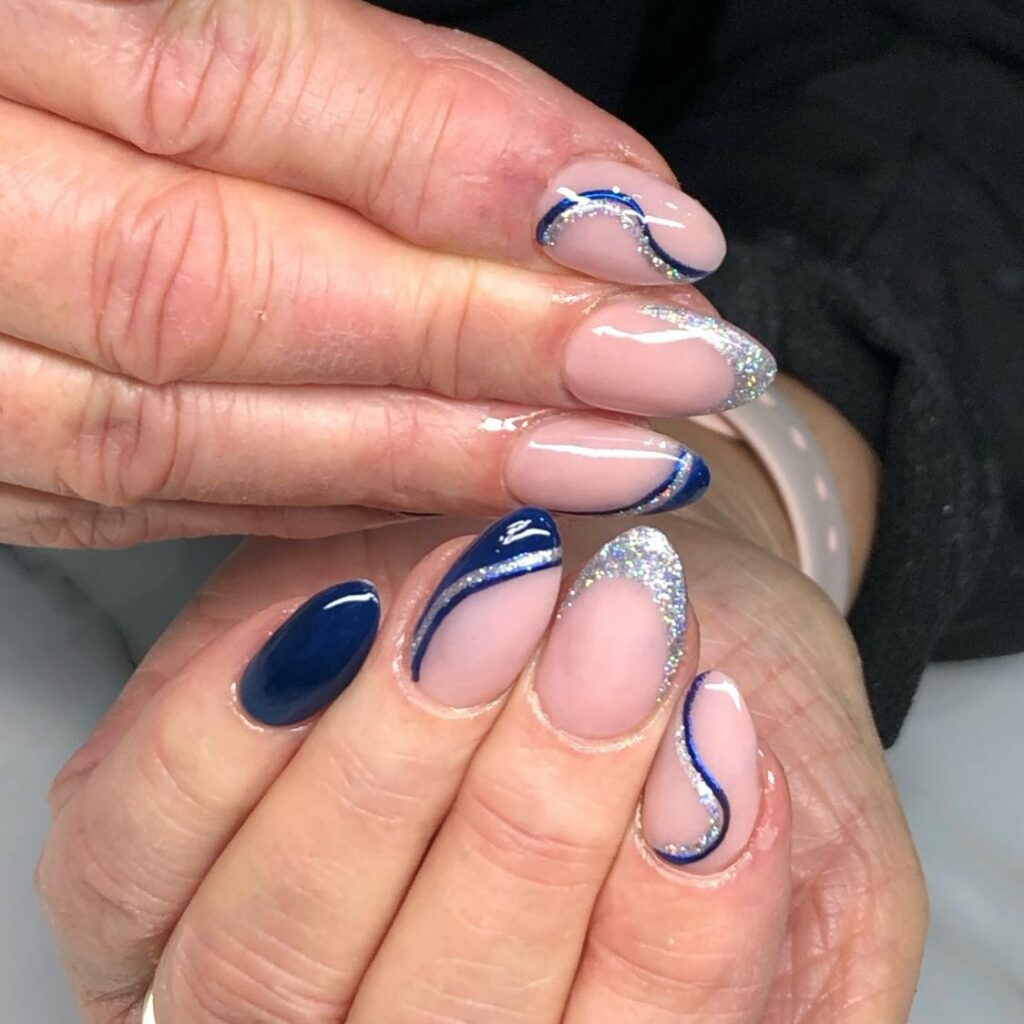 Navy Blue and Silver Nails