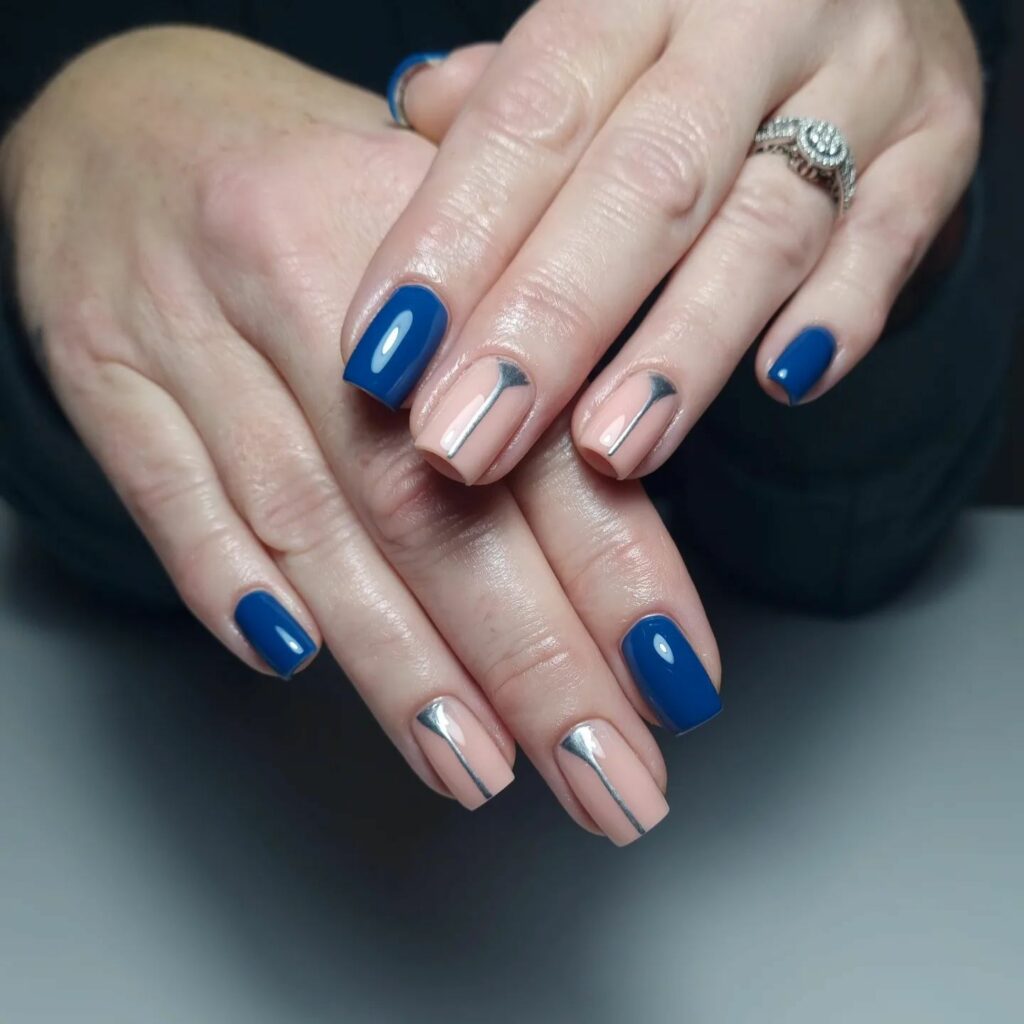 Navy Blue and Silver Nails