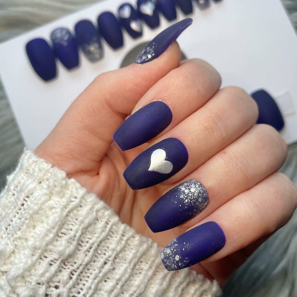 Navy Blue and Silver Nails by bohochicmode
