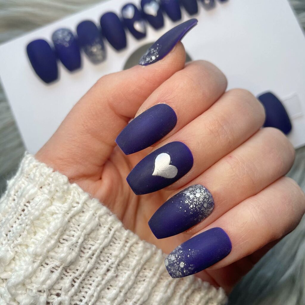 Navy Blue and Silver Nails