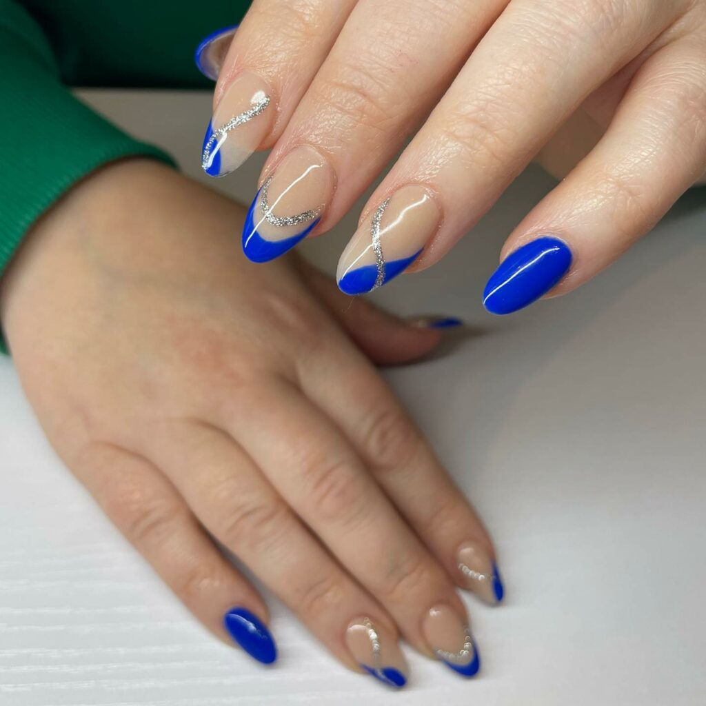 Navy Blue and Silver Nails by mishaeloisenails