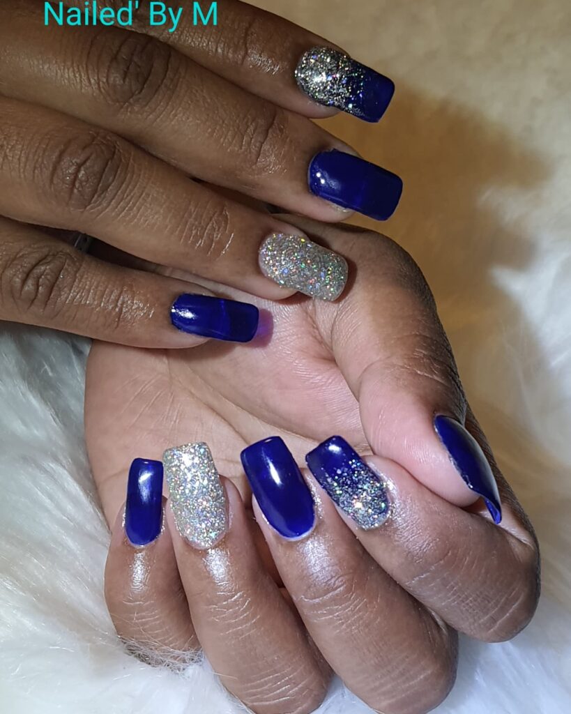 Navy Blue and Silver Nails by nailed_by_m_