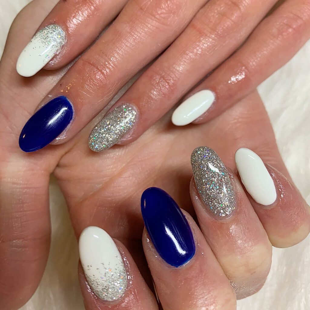 Navy Blue and Silver Nails