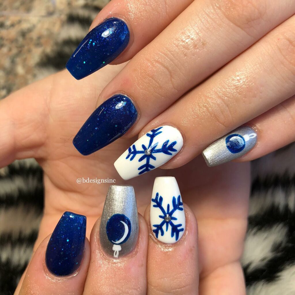Navy Blue and Silver Nails by bdesignsinc