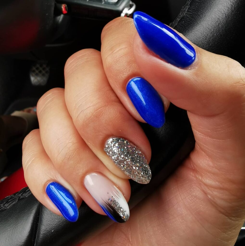 Navy Blue and Silver Nails