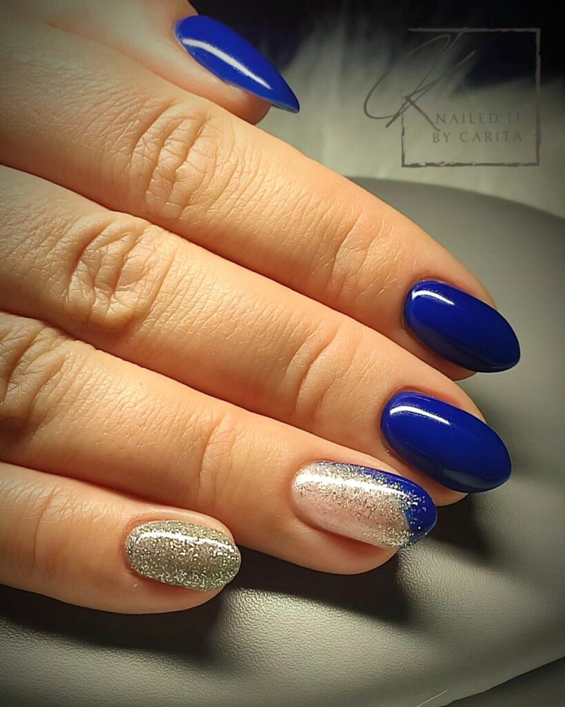 Navy Blue and Silver Nails