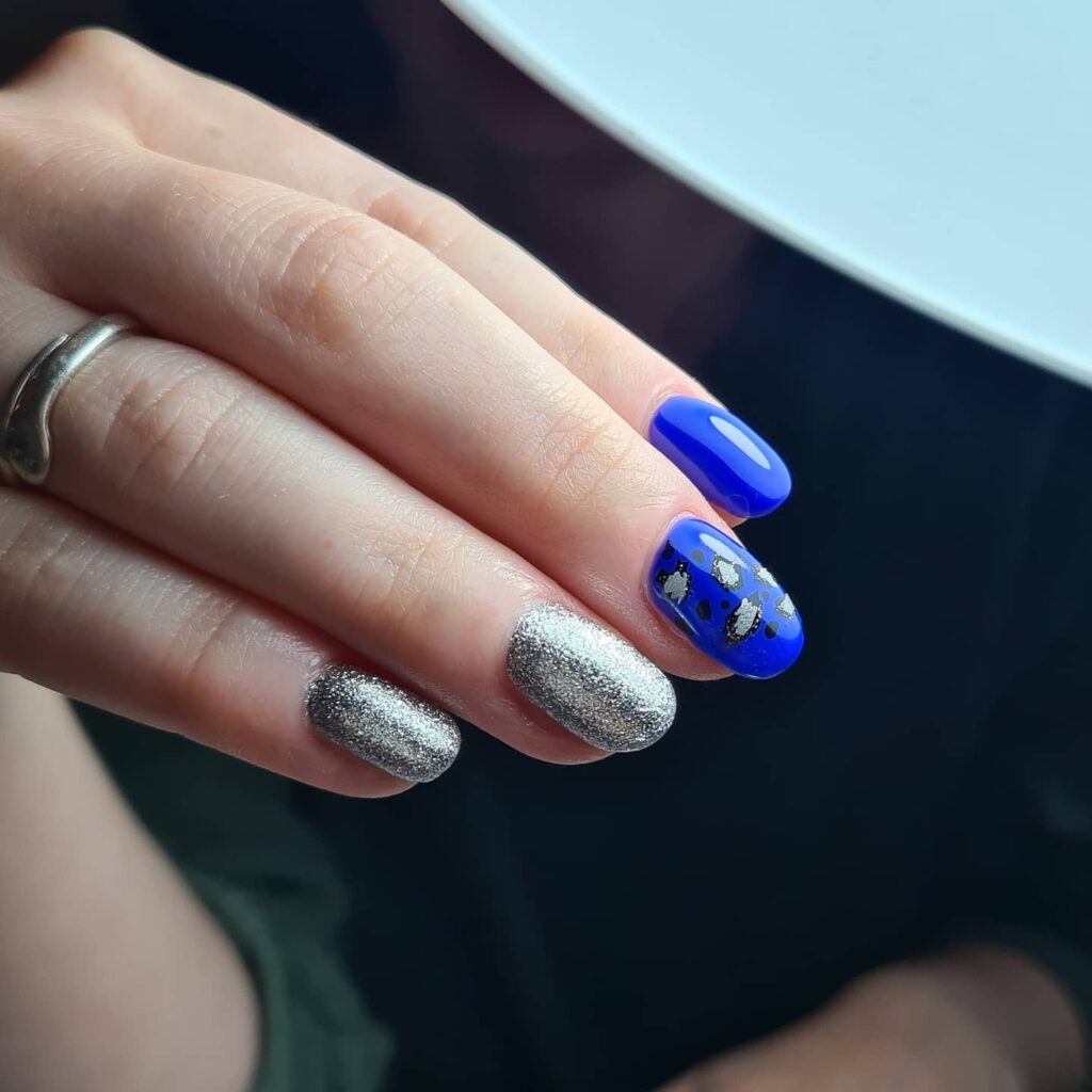 Navy Blue and Silver Nails by tami.eade_nailtech