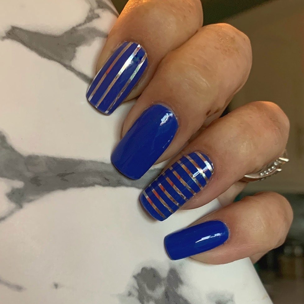 Navy Blue and Silver Nails