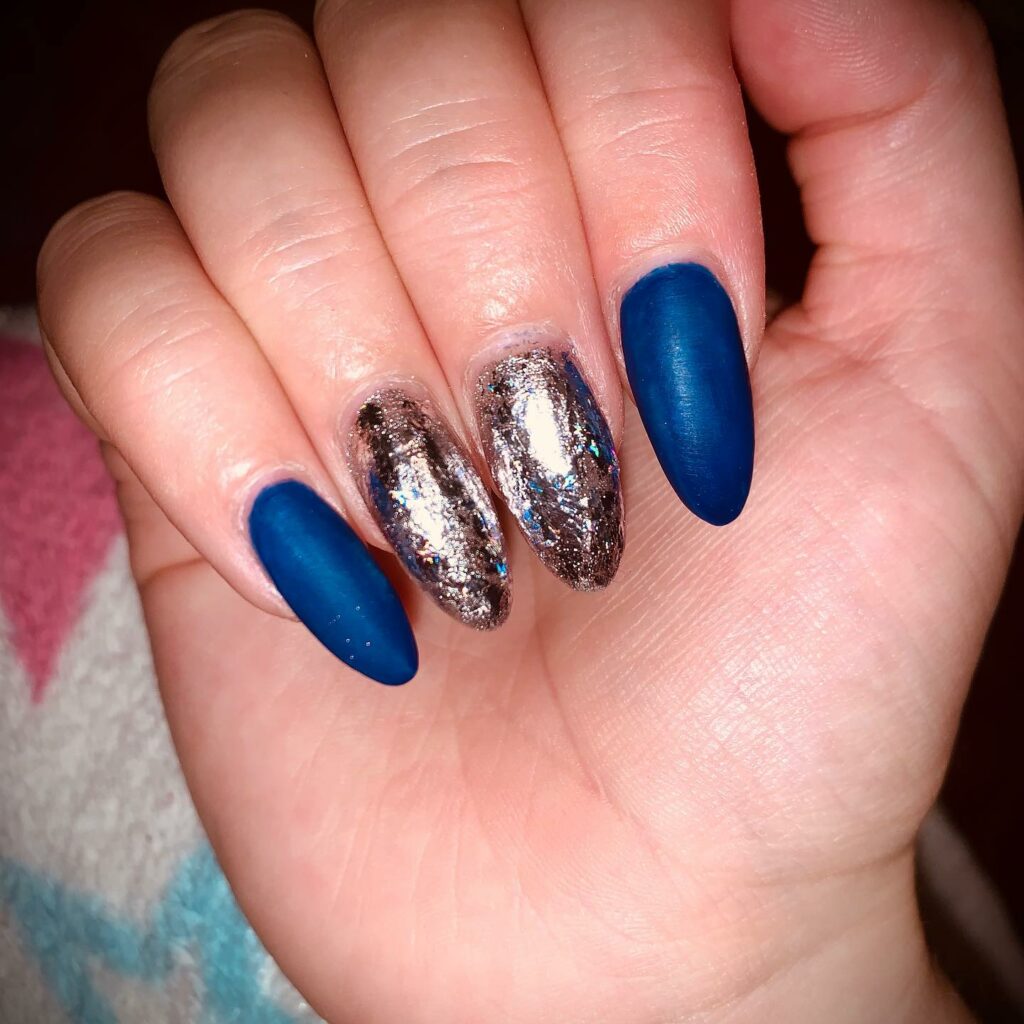 Navy Blue and Silver Nails by r.b.nails4