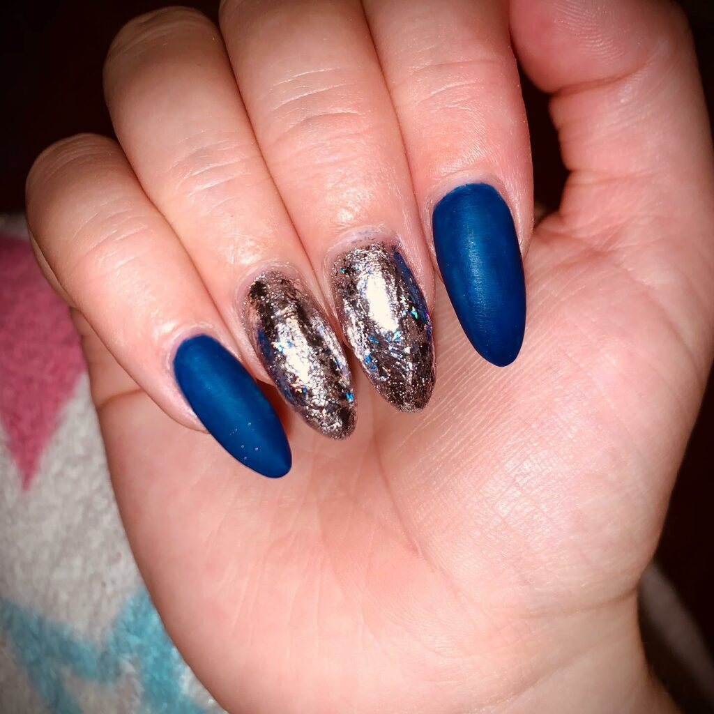 Navy Blue and Silver Nails