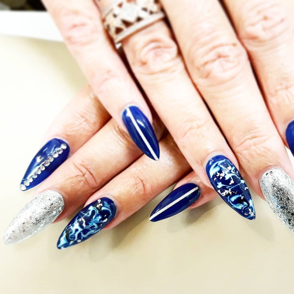 Navy Blue and Silver Nails by federalwaychrisandjen