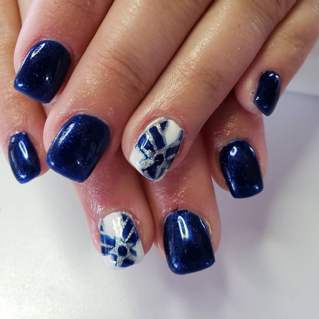 Navy Blue and Silver Nails