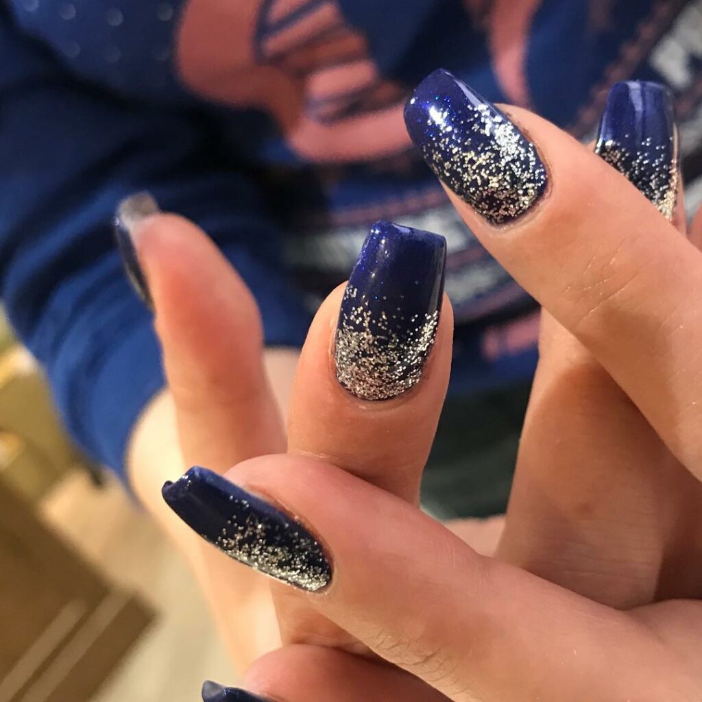 Navy Blue and Silver Nails