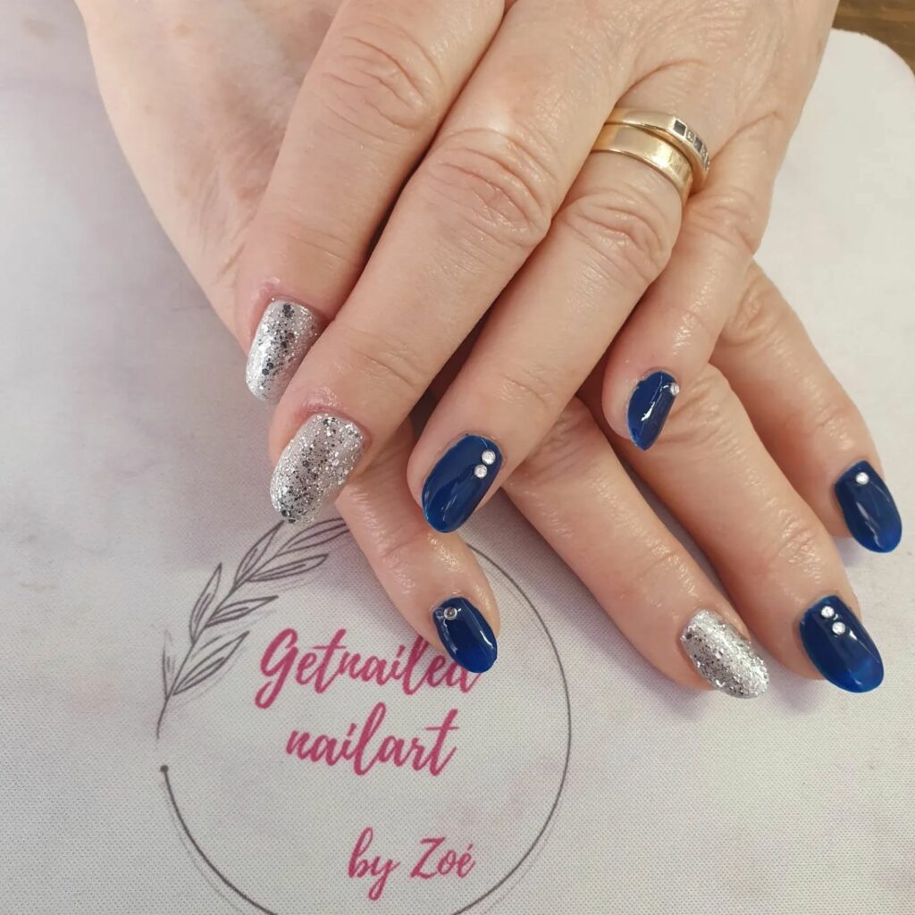 Navy Blue and Silver Nails by getnailed_nailart