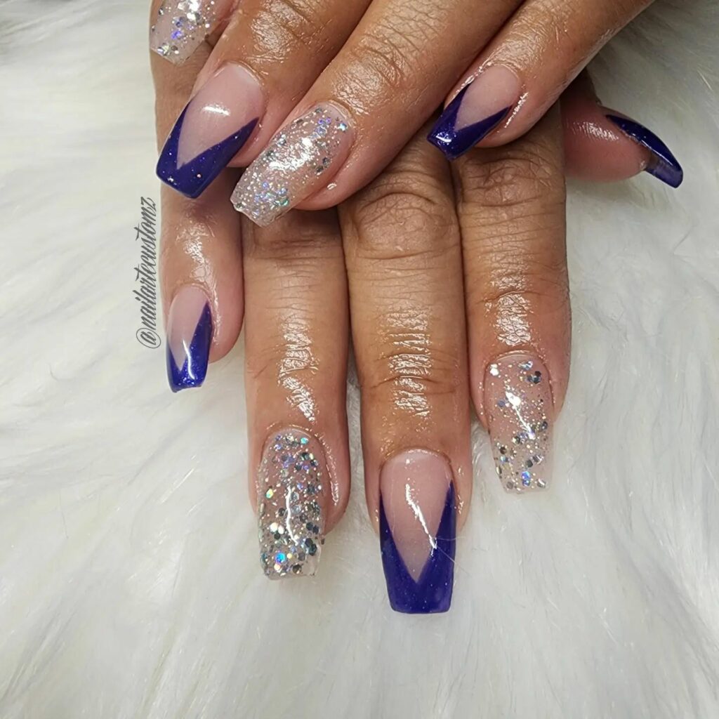 Navy Blue and Silver Nails by nailartecustomz